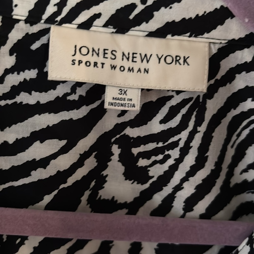 Jones New York Sport Woman Zebra Print Button Down Shirt Short Sleeves Size 3X - Picture 2 of 8